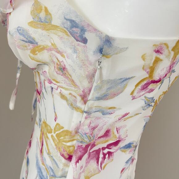 Majorelle Milkmaid Floral Mini Dress Size Small White Pink Tie Front Sunbeams - Picture 9 of 14